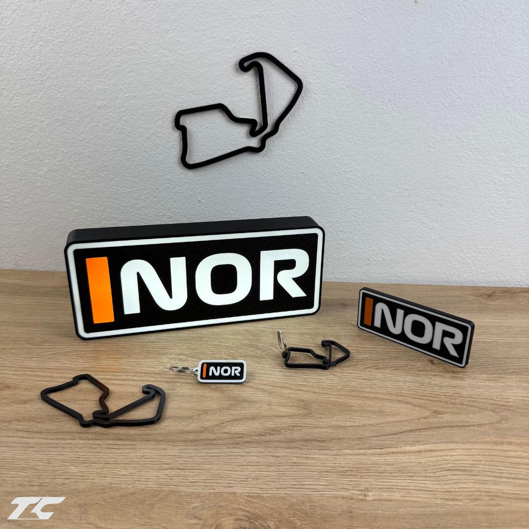 Lando Norris F1 Bundle – Silverstone Circuit Keychain, LED Lamp, Wall Art & Magnet – Formula 1 Gifts for Fans
