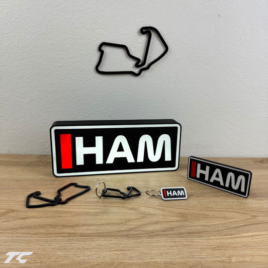 Lewis Hamilton F1 Bundle – Silverstone Circuit Keychain, LED Lamp, Wall Art & Magnet – Formula 1 Gifts for Fans