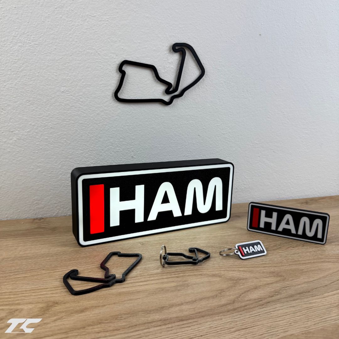 Lewis Hamilton F1 Bundle – Silverstone Circuit Keychain, LED Lamp, Wall Art & Magnet – Formula 1 Gifts for Fans