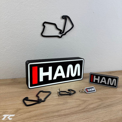 Lewis Hamilton F1 Bundle – Silverstone Circuit Keychain, LED Lamp, Wall Art & Magnet – Formula 1 Gifts for Fans