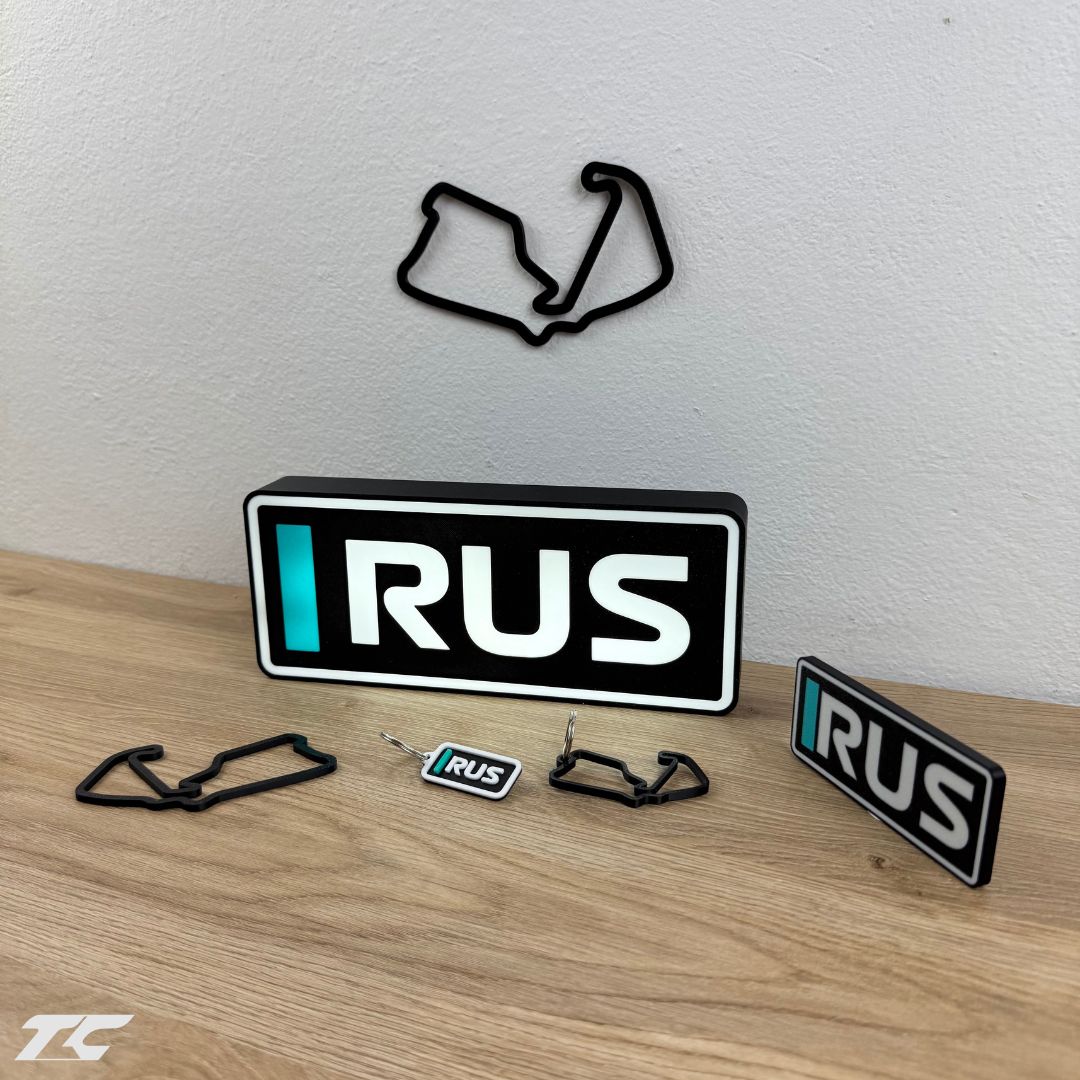 George Russell F1 Bundle – Silverstone Circuit Keychain, LED Lamp, Wall Art & Magnet – Formula 1 Gifts for Fans