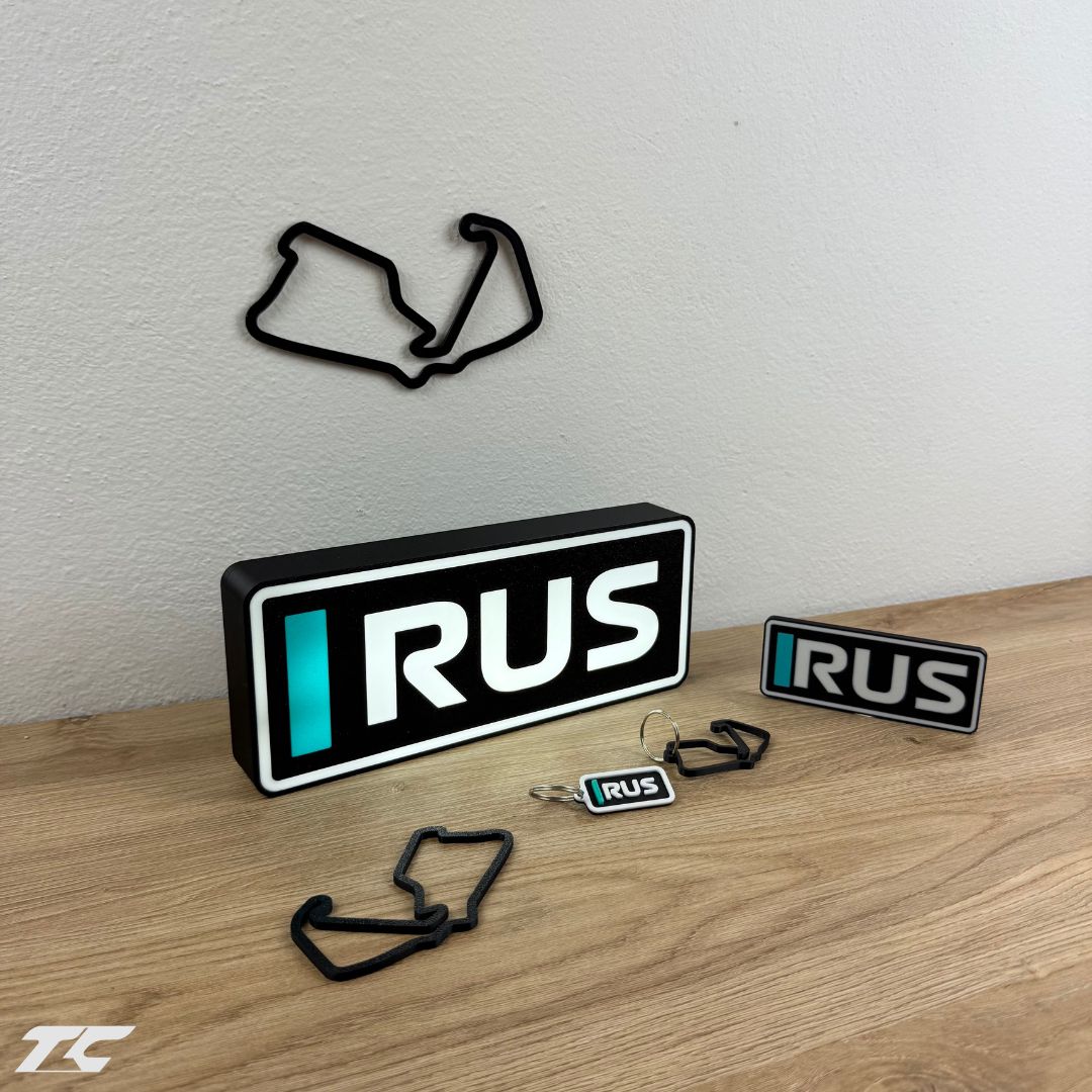 George Russell F1 Bundle – Silverstone Circuit Keychain, LED Lamp, Wall Art & Magnet – Formula 1 Gifts for Fans
