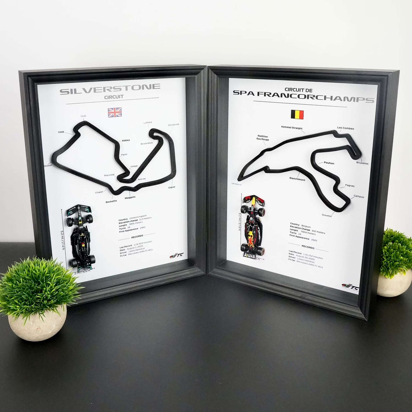 F1 Frame with Car and 3D Track | F1 Wall Art | 40x30cm | Corners Names