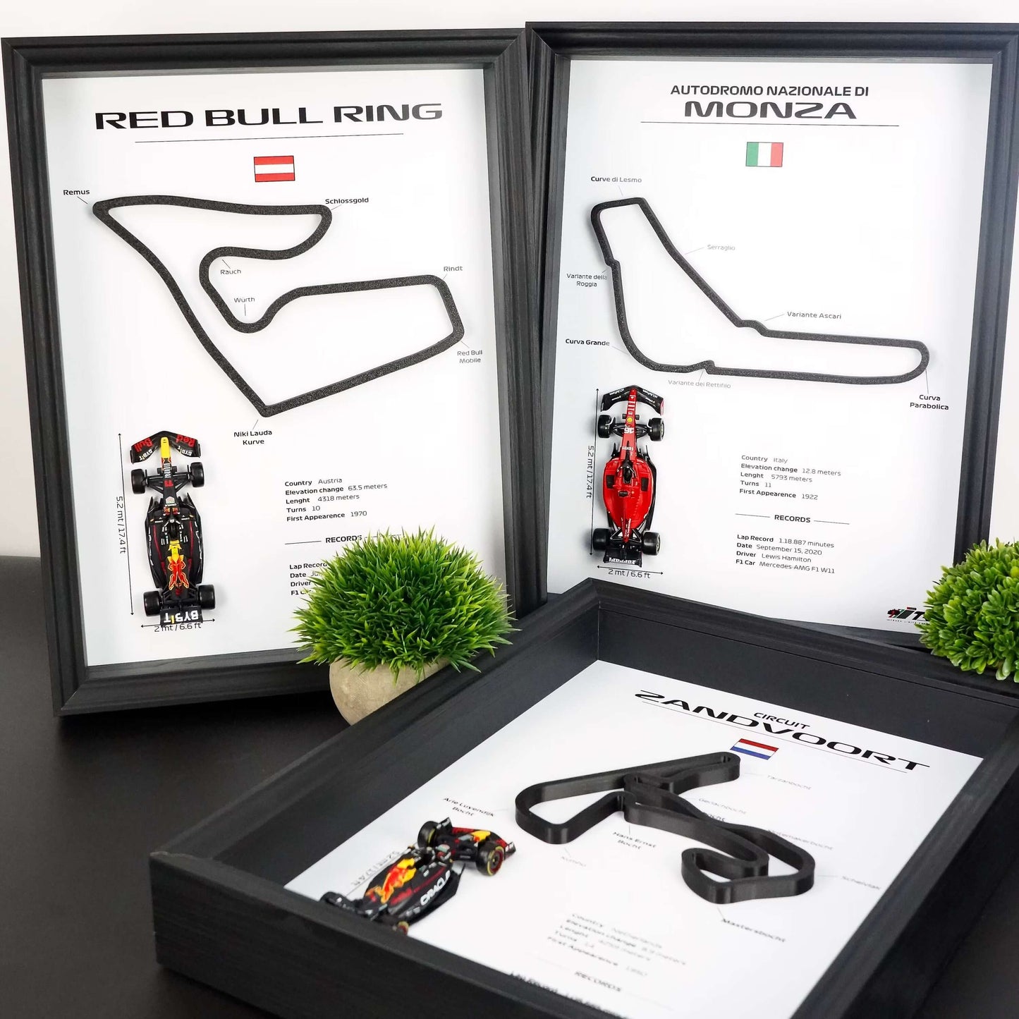 F1 Frame with Car and 3D Track | F1 Wall Art | 40x30cm | Corners Names