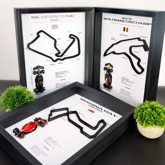 F1 Frame with Car and 3D Track | F1 Wall Art | 40x30cm | Corners Names