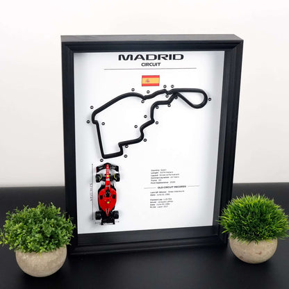 F1 Frame Madrid 2026 with Car and 3D Track | F1 Wall Art | 40x30cm | Madrid Corners Numbers