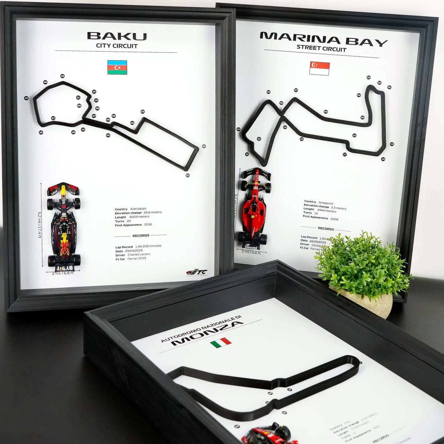 F1 Frame with Car and 3D Track | F1 Wall Art | 40x30cm | Corners Numbers