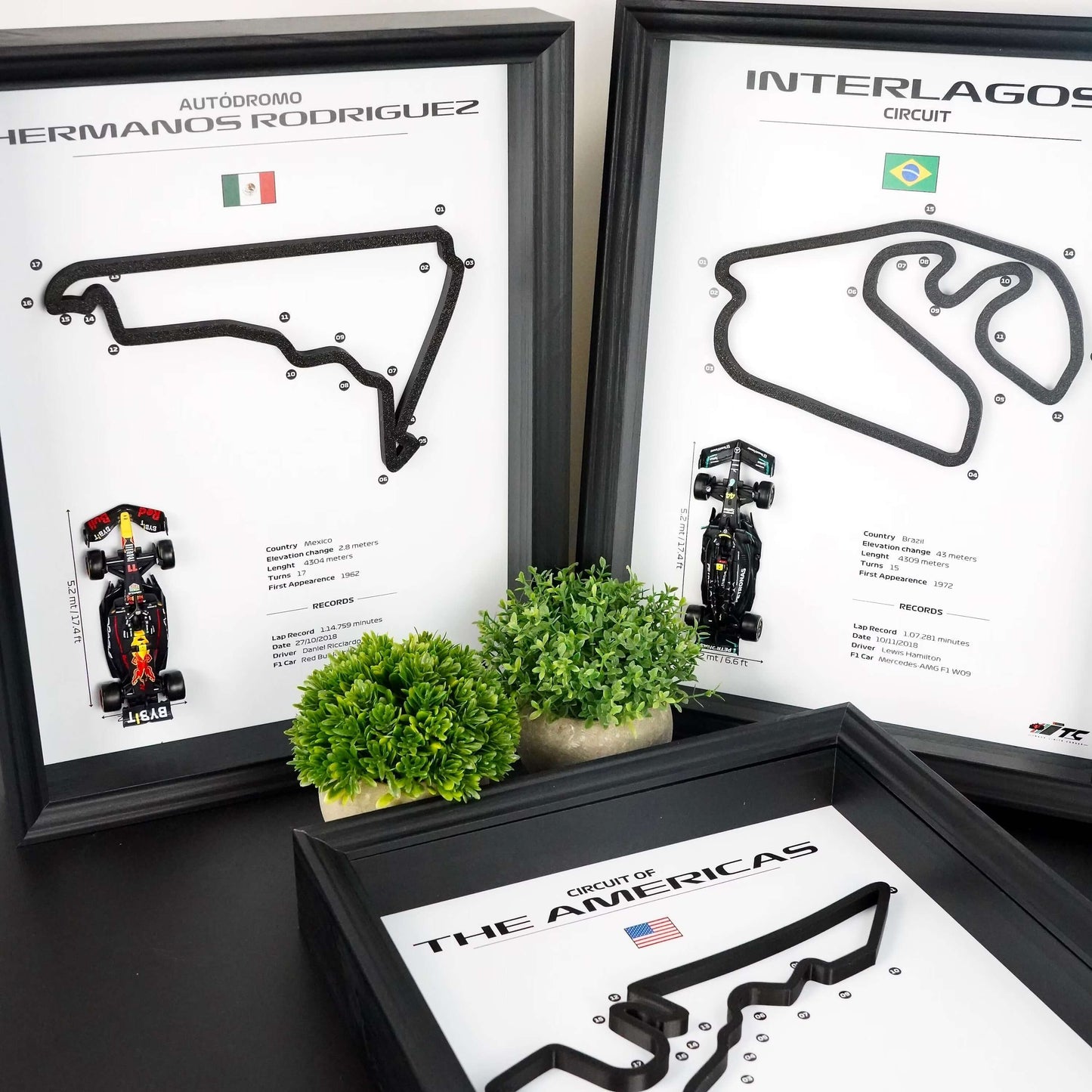 F1 Frame with Car and 3D Track | F1 Wall Art | 40x30cm | Corners Numbers.2